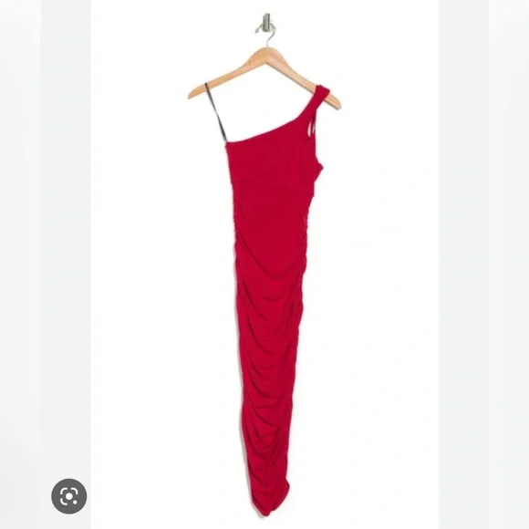 thefashionpoet the label | Dresses | The Fashion Poet The Label  Asymmetrical Neck Ruched Dress In Red Nwot | Poshmark